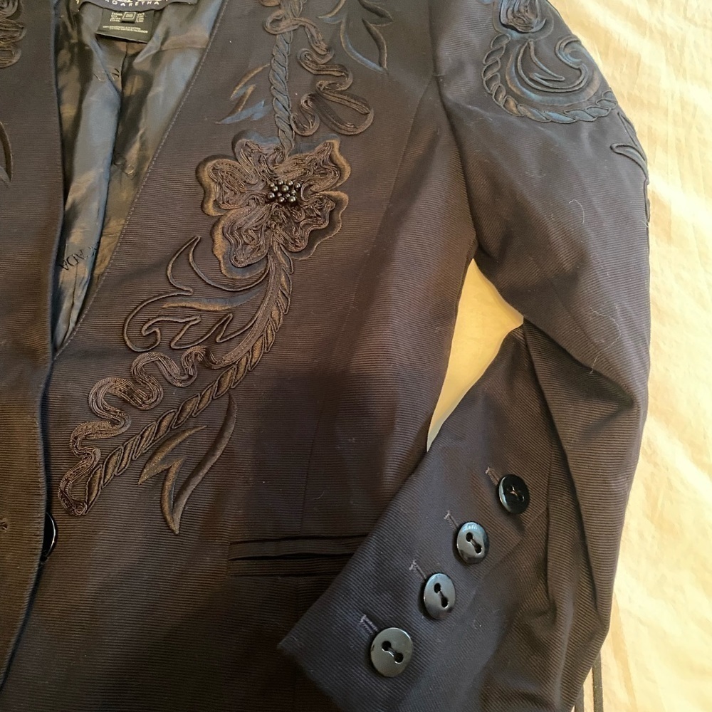 Escada By Margaretha Ley- Vintage Black Floral Embroidered Blazer - Picture 10 of 10